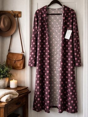 Grace & Dean Polka Dot Hooded Cardigan Duster XL NWT